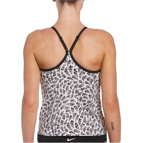 Nike Women's Party Dots Racerback Tankini Two Piece Bikini black pink New M - Picture 2 of 5